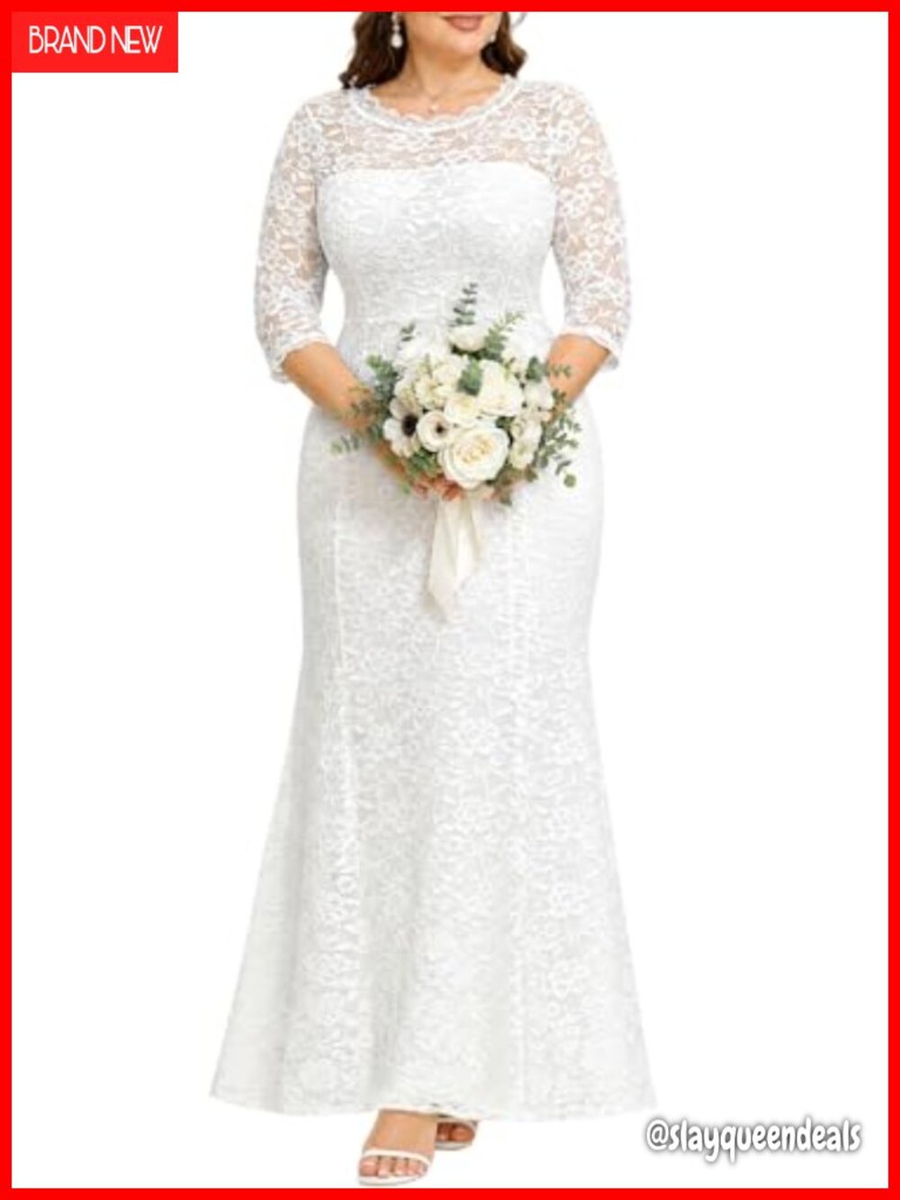 Plus Size Lace Mermaid Wedding Dress Formal Evening Gown